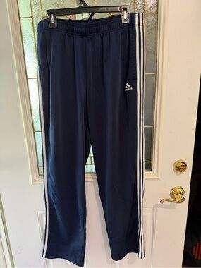 Adidas Men’s Fabric Navy Blue Track Pants with White Stripes